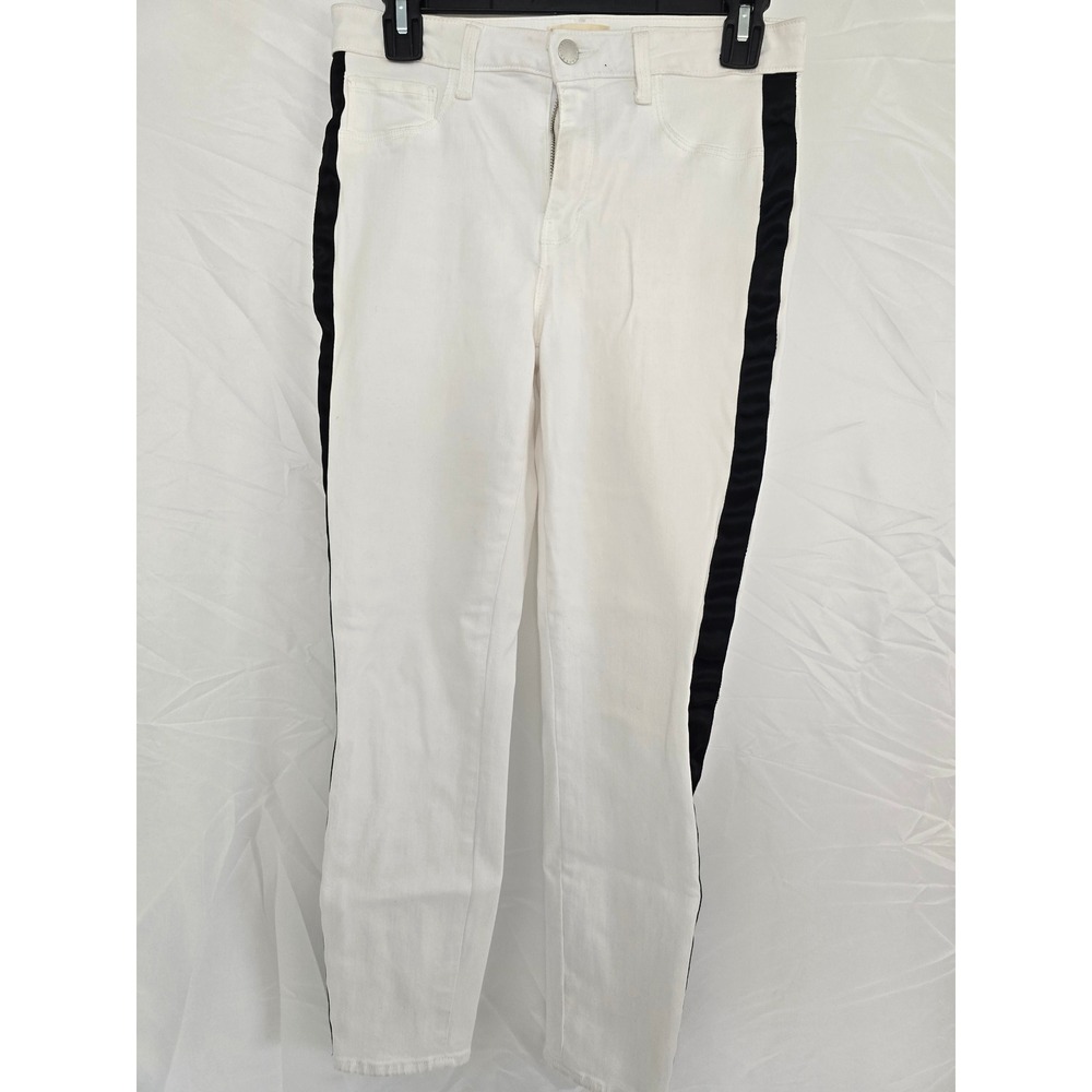 L'AGENCE White Skinny Jeans with Black Side Stripe Women's Size 28